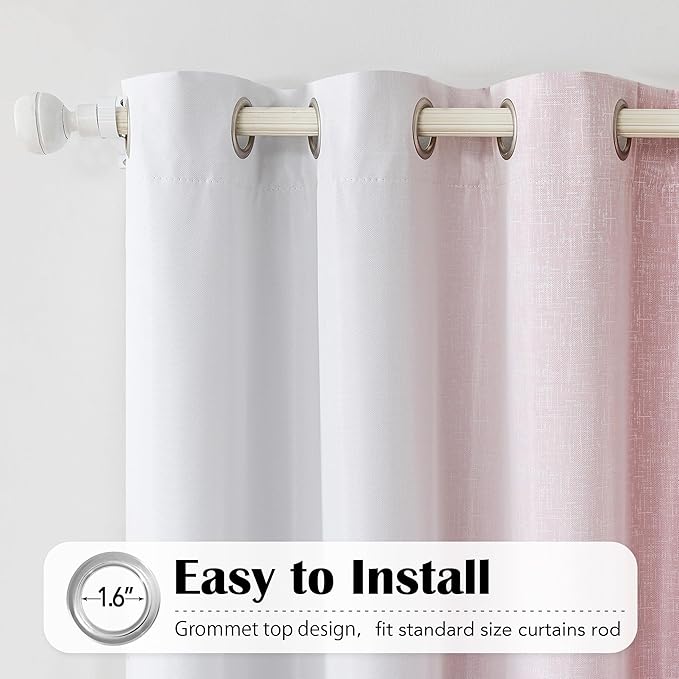 100% Blackout Curtains with Sheer Overlay Mix and Match Double Layer Drapes 72 Inch Length 2 Panels for Bedroom Living Room Pink White Ombre Grommet Window Treatment with Tiebacks