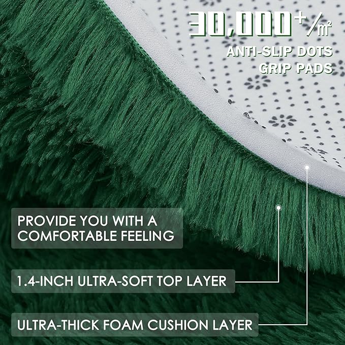 OLANLY 2x3 Machine Washable Small Bedside Rug, Soft Fluffy Shaggy Entryway Throw Rugs for Bedroom, Living Room, Indoor Floor Carpet for Kids Girls Boy, Nursery Rooms, Home Decor Aesthetic, Dark Green