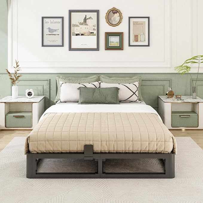 6 Inch Full Bed Frame with Round Corner Edges, Low Profile Full Metal Platform Bed Frame with Steel Slat Support, No Box Spring Needed/Easy Assembly/Noise Free Mattress Foundation