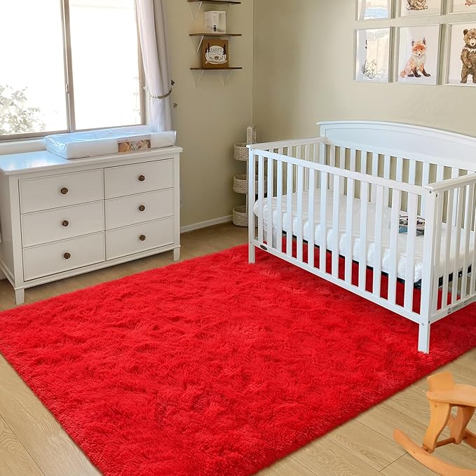 BENRON Fluffy Red Rugs for Living Room Bedroom 4x6, Soft Plush Fuzzy Shaggy Rugs for Kids Girls Boys Room Decor, Washable Indoor Floor Carpets