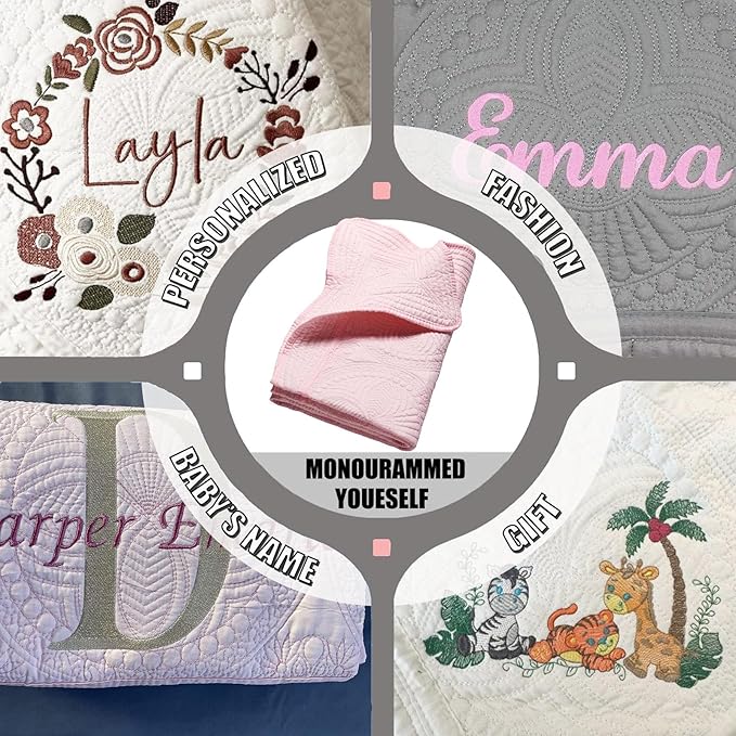 PEACELOVER Embossed Neutral Baby Quilt Durable, Lightweight Baby Blankets Four Seasons for Personlized Monogram Cotton Quilted Blanket Toddler Quilt for Boys and Girls 46x36 Inches (Pink)