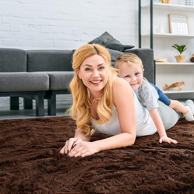 Merelax Soft Modern Indoor Large Shaggy Rug for Livingroom Bedroom Dorm Kids Room Home Decorative, Non-Slip Plush Fluffy Furry Fur Area Rugs Comfy Nursery Accent Floor Carpet 8x10 Feet, Brown