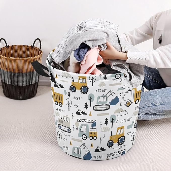 Cute Truck Tractor Kids Laundry Basket Construction Party Decorations Boys Hamper Dirty Clothes Toy Storage Bin