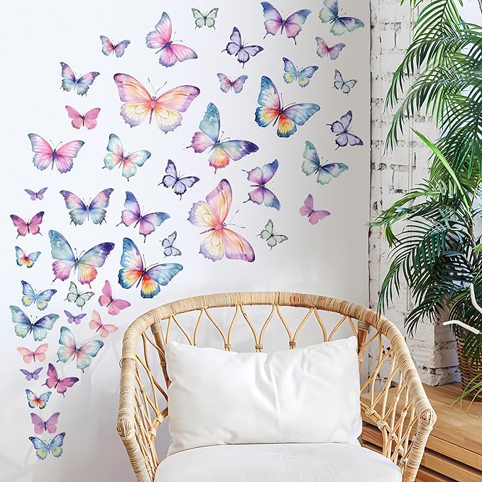 Colorful Butterfly Wall Decals Removable DIY Butterfly Wall Stickers Peel and Stick Butterflies Wall Decor Stickers for Kids Girls Bedroom Nursery Bathroom Decorations DD3641