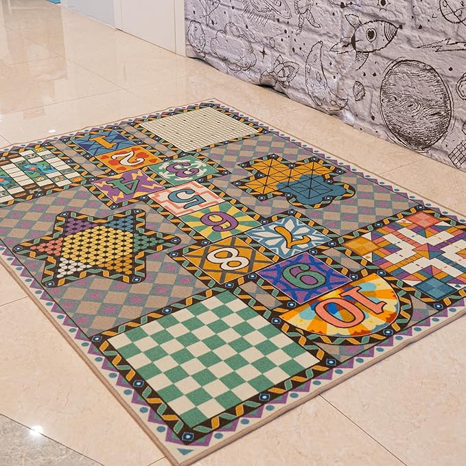 7-in-1 Jumbo Kids Play Mat – 79"x59" Foldable Activity Rug with Hopscotch, Chess, Ludo & More – Educational Floor Carpet for Classroom, Home, or Events