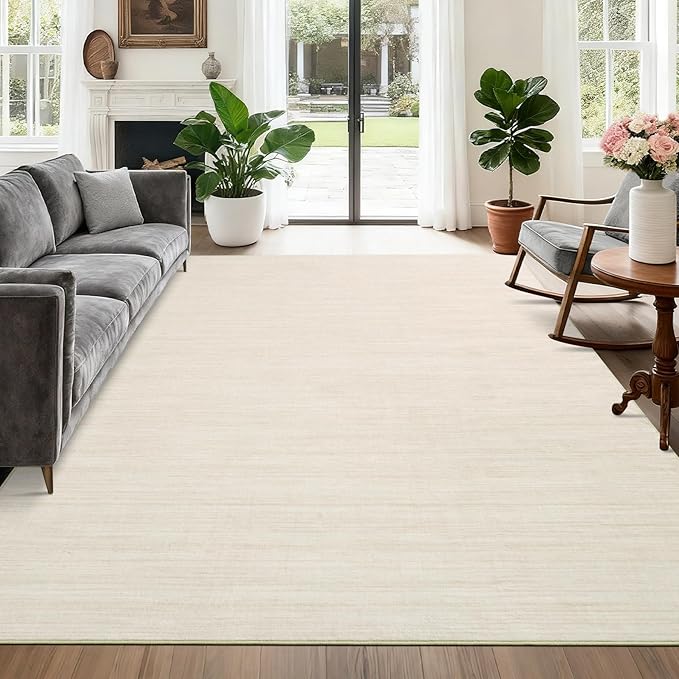 Area Rug 4x6 Washable Bedroom Rugs Non Slip Modern Solid Color Large Living Room Throw Carpet Low Pile Minimalist Kitchen Rug Plain Accent Rug Mat Classic Boho Area Rugs for Nursery Entryway, Ivory