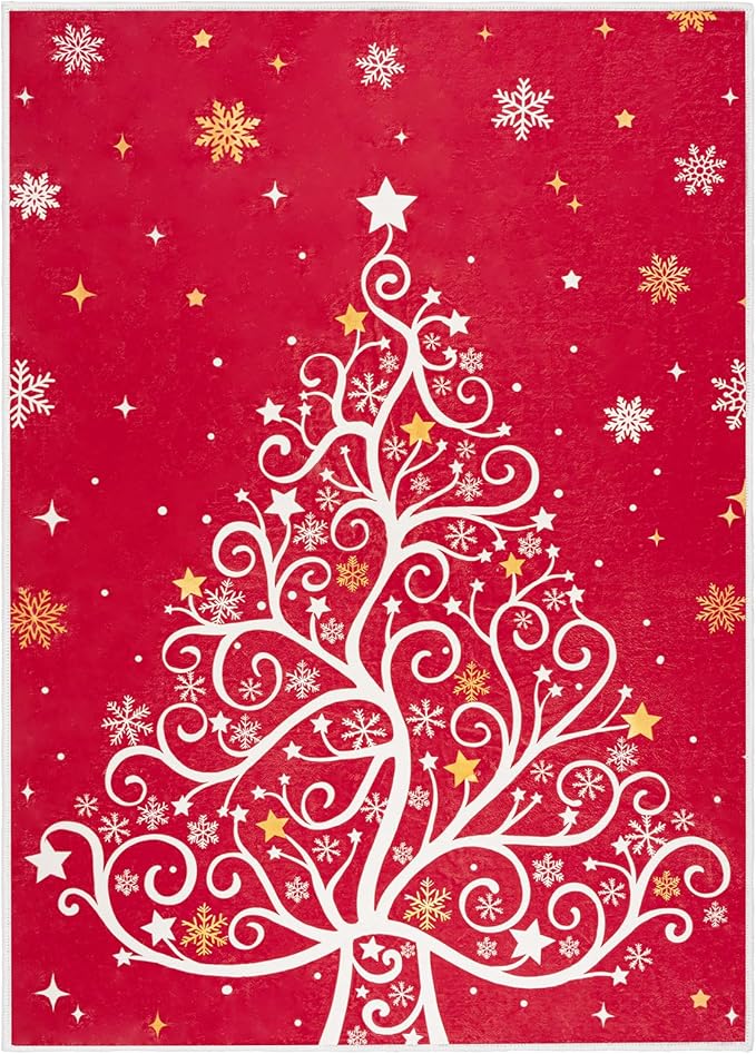 5x7 Machine Washable Christmas Area Rug, Non-Slip Floor Rugs for Kids, Low Pile Room Carpet for Living Room, Bedroom, Dining Room & Nursery(5x7 Christmas Tree)
