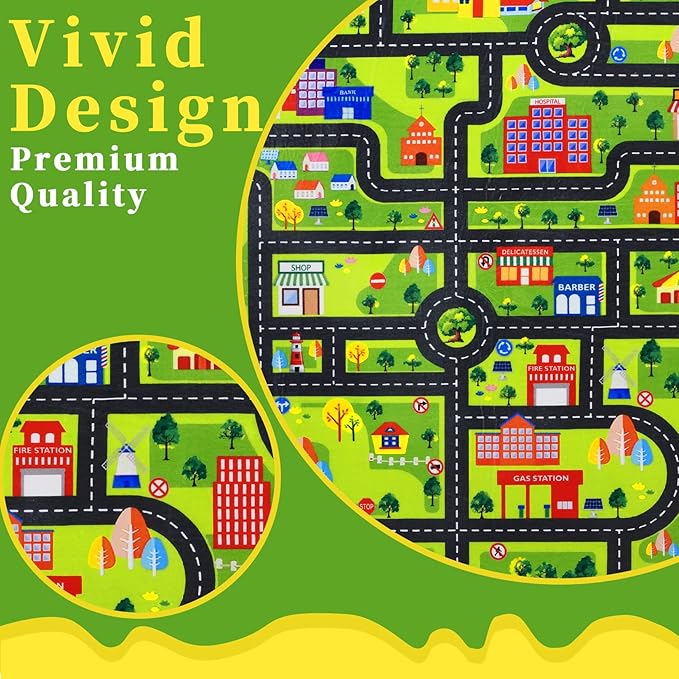 Kids Rug 3x5 Non Slip Exercise Baby Fun Rug City Play Mat Carpet for Kids Toddler City Traffic Road Map Ultra-Soft Educational Street Carpet Mat for Bedroom Playroom Nursery Black