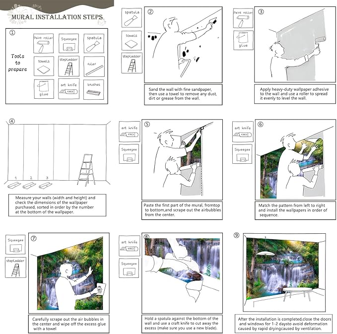 AFZEVEB-Green Waterfall Nature Landscape Wallpaper Wall murals for Kids Room 114"x74"(Not Peel and Stick)