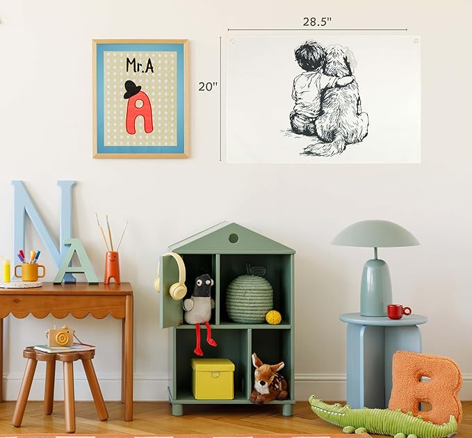Boho Diversity Rectangular Banner Flag Wall Decor Gift for Baby Boy Kids,Nursery Above Crib Bedroom Playroom Decor Decor-Golden Retriever and Boy-Baby Present Shower,Birthday Christmas Gift