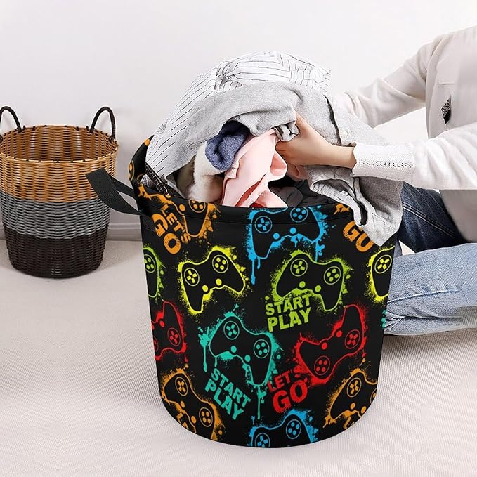 Gaming Laundry Hamper Neon Game Laundry Basket Dirty Clothes Basket Organizer Gamer Room Decor for Boys