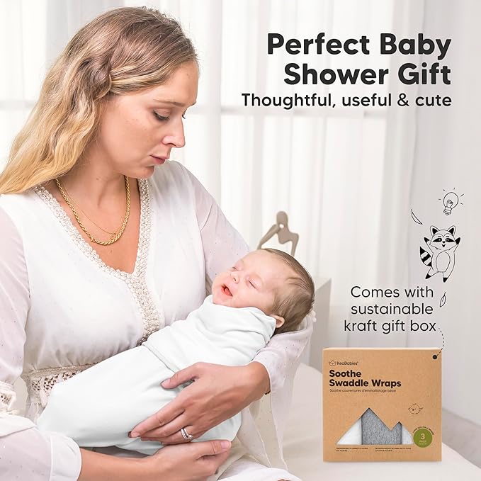 KeaBabies 3-Pack Organic Baby Swaddle Sleep Sacks - Swaddles for Newborns, Infant 3-6 Months, Baby Girls, Boys, Soft & Snug Newborn Sleep Sack, Nursery Swaddling Blankets (Cloud, L)