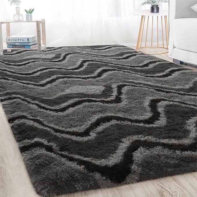 Meralax Grey Rugs for Living Room Bedroom, 4x6 Soft Area Rug Fluffy Shaggy Bedside Rug, Machine Washable Indoor Gray Floor Carpet for Kids Girls Boys, Dorms, Nursery Rooms, Home Decor Aesthetic