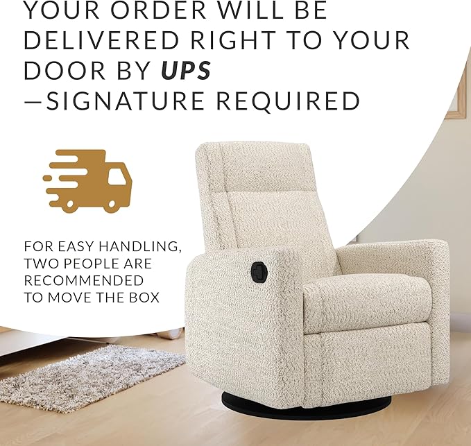 Jaymar Nelly Modern Nursery Glider Recliner Chair – Cozy Nursing Chair with 360° Swivel for New Parents, Gentle Motion, Compact Design, Lumbar Support – Made in Canada (Sand/Puppy Fabric)