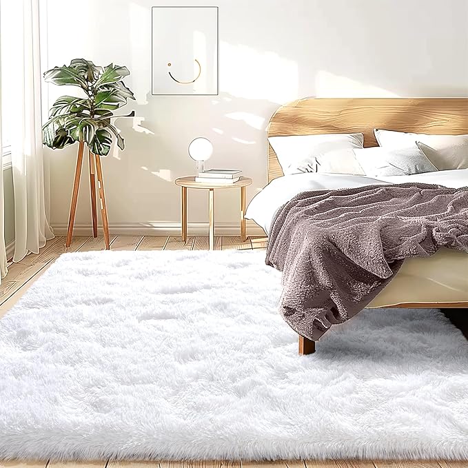 White Area Rugs 9x12 Living Room - Super Soft Fluffy Rug Non Slip Large 9 by 12 Area Rug for Bedroom Washable