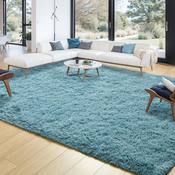 Merelax Soft Modern Indoor Large Shaggy Rug for Livingroom Bedroom Dorm Kids Room Home Decorative, Non-Slip Plush Fluffy Furry Fur Area Rugs Comfy Nursery Accent Floor Carpet 6x9 Feet, Turquoise Green