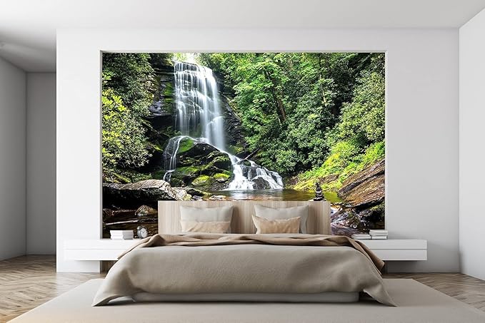 151''x105''Cascading Waterfalls in Forest Wall Mural Large Wallpaper Mural Wall Decor for Bedroom, Living Room, Kids Room(Not Self-Adhesive)