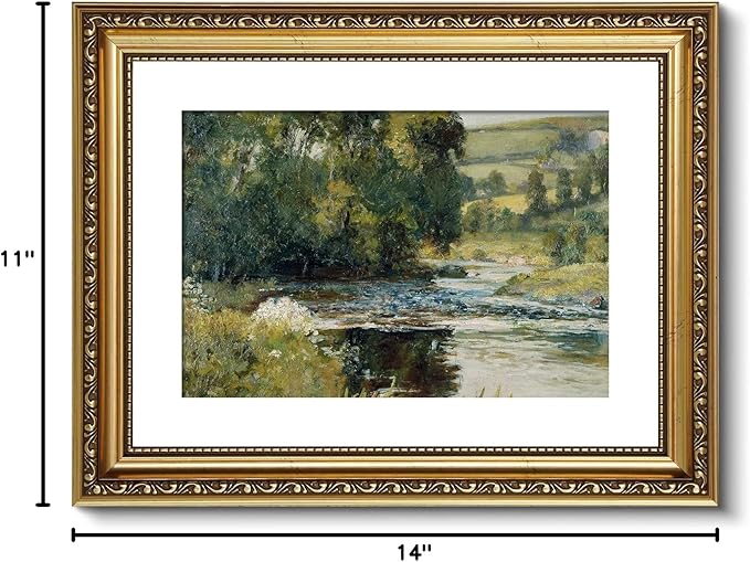 ARPEOTCY Vintage Gold Framed Wall Art, Nature Streamside Retro Paintings, Canvas Prints Artwork with Antique Frame, Victorian Wall Pictures Decor for Living Room Gallery Room 11x14 inch
