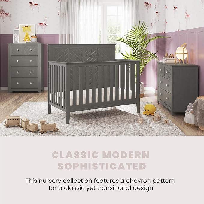Child Craft Atwood 4-in-1 Convertible Crib, Baby Crib Converts to Day Bed, Toddler Bed and Full Size Bed, 3 Adjustable Mattress Positions, Non-Toxic, Baby Safe Finish (Lunar Gray)