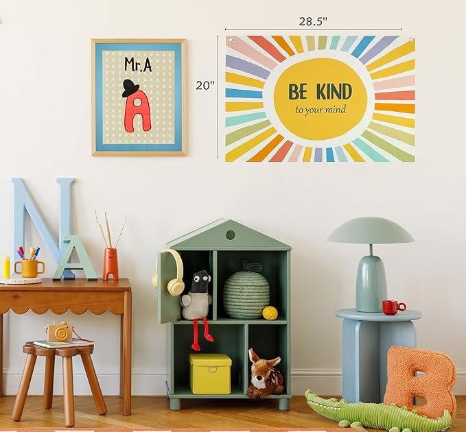 Mental Health Inspirational Rectangular Banner Flag Wall Decor Gift for Boy Girl Kid Teen,Classroom Therapy Office Homeschool Reading Room Decor-Birthday Christmas Gift-Be Kind to Your Mind