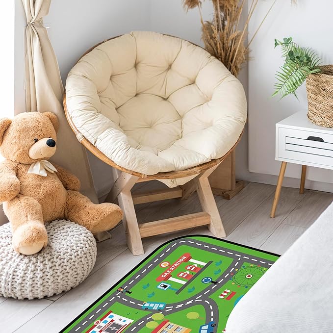 Kids Car Road Play Rug - Town City Map Track Soft Non-Slip 2x3 Carpet Traffic Mat Washable Playroom Bedroom Boys Nursery Educational Area Rug Entrance Mats Playroom Classroom Decor (24"x 36")