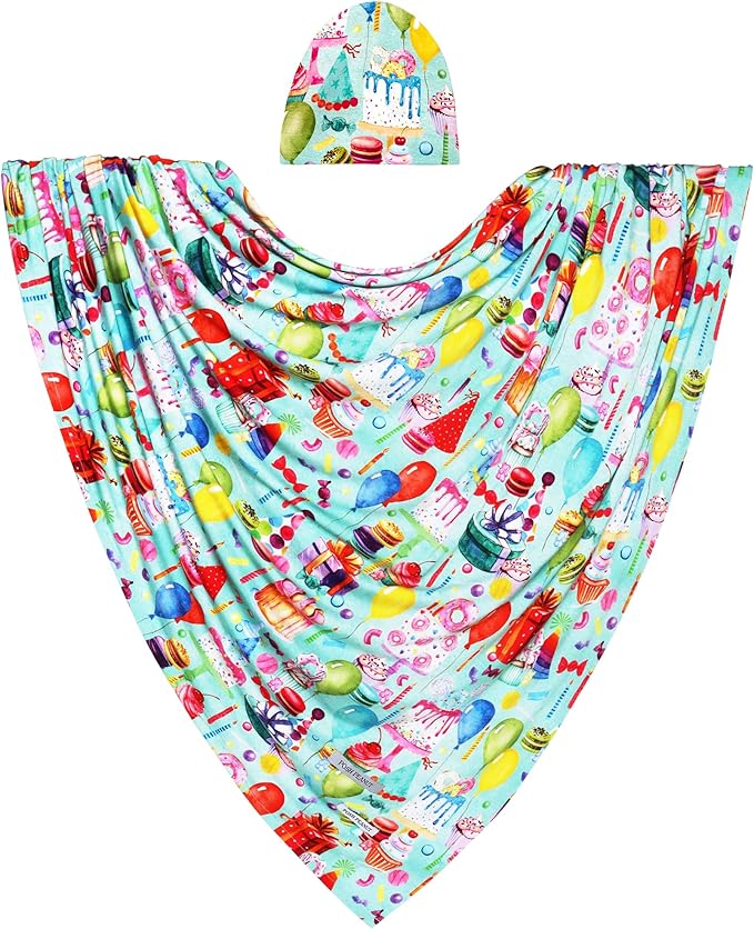 Posh Peanut Baby Swaddle Blanket & Beanie - Matching Newborn Swaddle Set, Doubles As Receiving Blanket or Nursing Cover (Happy Birthday)