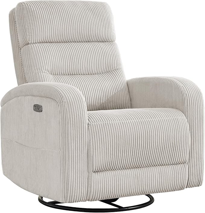 Power Recliner Glider for Nursery, Electric Swivel Rocker Recliner Chair with USB, Comfy Recliner Chairs for Living Room, Bedroom, Bedroom, Corduroy Camel