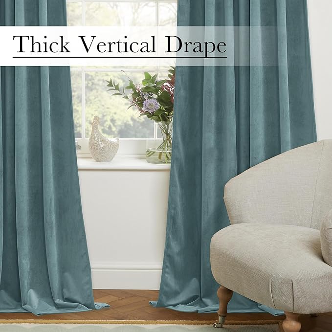 StangH Dark Slate Velvet Curtains Ideal Room Darkening Drapes for Bedroom, Living Room & Home Theater, Thermal Insulated Window Treatment with Rod Pocket & Back Tab Design, 52x108 Inches, 2 Panels.