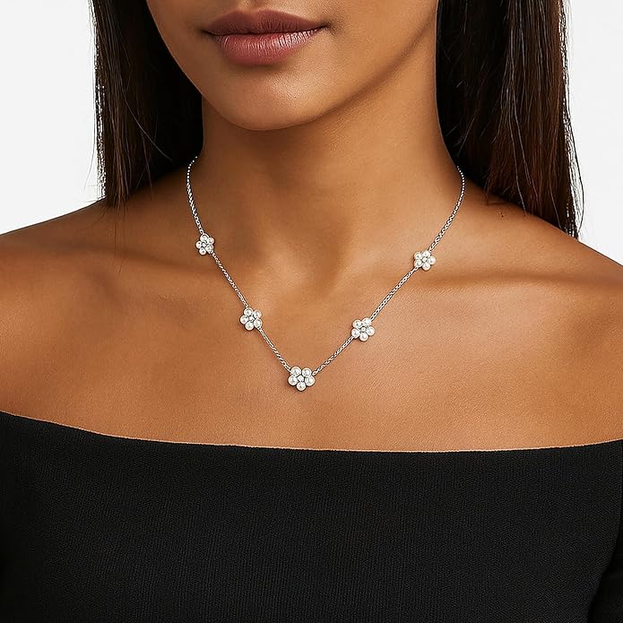 SmileBelle Pearl Necklaces for Women, Daisy Pearl Choker as Christmas Stocking Stuffers for Teens, Silver Daisy Pearls Jewelry Trendy Stuff Birthday Gifts 3 Pearls White Necklace as Wedding Jewelry