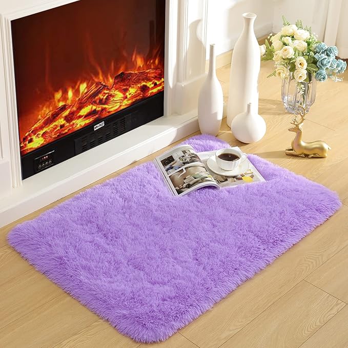 Merelax Fluffy Rug Shaggy Area Rug, Purple 2x3 Small Rugs for Bedroom, Mini Fuzzy Plush Kids Bedside Rug, Soft Non-Slip Entryway Throw Rugs Shag Catpet for Living Room Nursery Room Home Decor