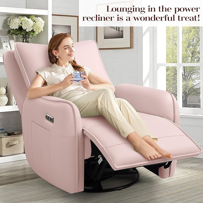 Power Recliner Gliders for Nursery, Electric Swivel Rocker Recliner Chair, Comfy Upholstered Living Room Reclining Rocking Chairs with Lumbar Support