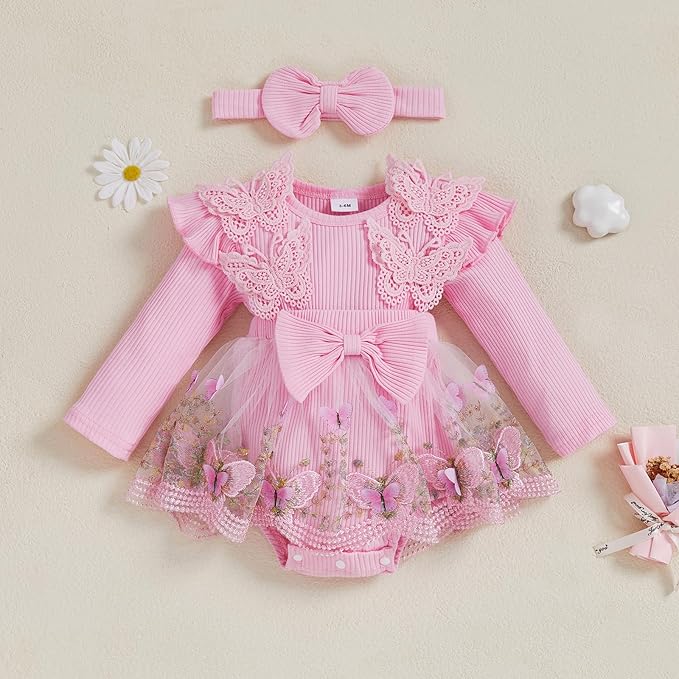 Giraropa Baby Girl Fall Winter Clothes Long Sleeve Romper Dress + Socks + Headband Newborn Infant Cute Casual Outfits