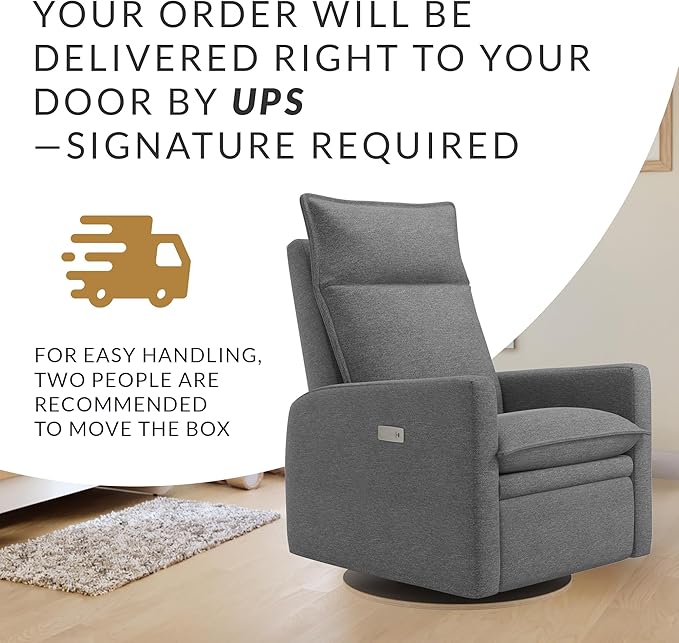 Arya Modern Nursery Chair Glider Recliner with 180° Swivel - Cozy Motorized Reclining Nursing Chair with USB Ports, Gentle Motion, Ergonomic Design, Canadian-Made (Charcoal/Nexus Fabric)