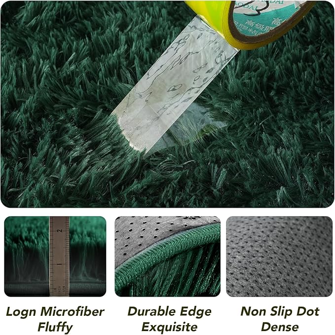 CAIYUECS Dark Green Round Rug for Bedroom: 4x4Feet Soft and Fluffy Area Rug for Living Room- Circle Fuzzy Bedroom Rug- Oval Furry Plush Rug for Kids Room, Nursery (4ft, Dark Green)
