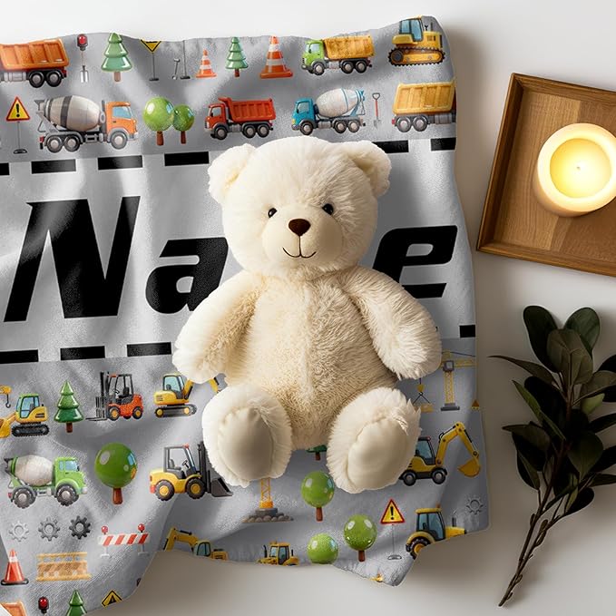Ship Next Day, Personalized Truck Blanket - Printed in USA, Custom Name Blankets for Kids with Engineering Vehicle, Home Bedding Bed Decor, Fun Birthday Gift for Boys&Girls Women Man