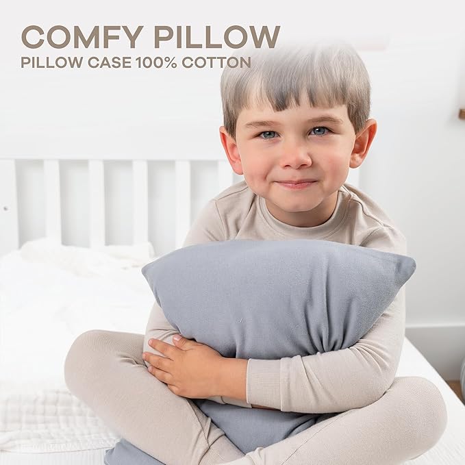 Comfy Cubs Toddler Pillow with Cotton Pillowcase, 13 x 18 in - Travel and Sleep Support for Kids - Lightweight, Breathable Microfiber Fill - Soft and Cozy Small Pillow for Toddlers - Pacific Blue