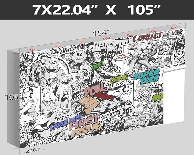 XMPMBM-Cartoon Hand-Painted Comics Nursery Room Fabric Wallpaper Kids Gaming Room Graffiti Bedroom Wall Mural-W 154" X H 105"(112 Square Foot)