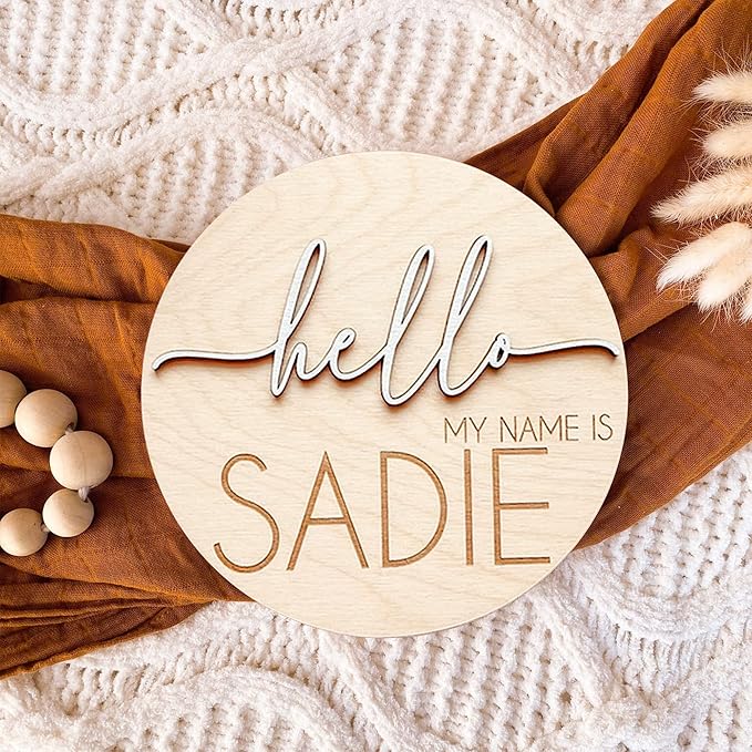NAZENTI Personalized Baby Name Announcement Wooden Signs, Custom Hello My Name Is Name Sign For Hospital, Welcome Sign For Decor, Gifts For Baby Girl Or Boy Shower, Baby's Arrival Gifts