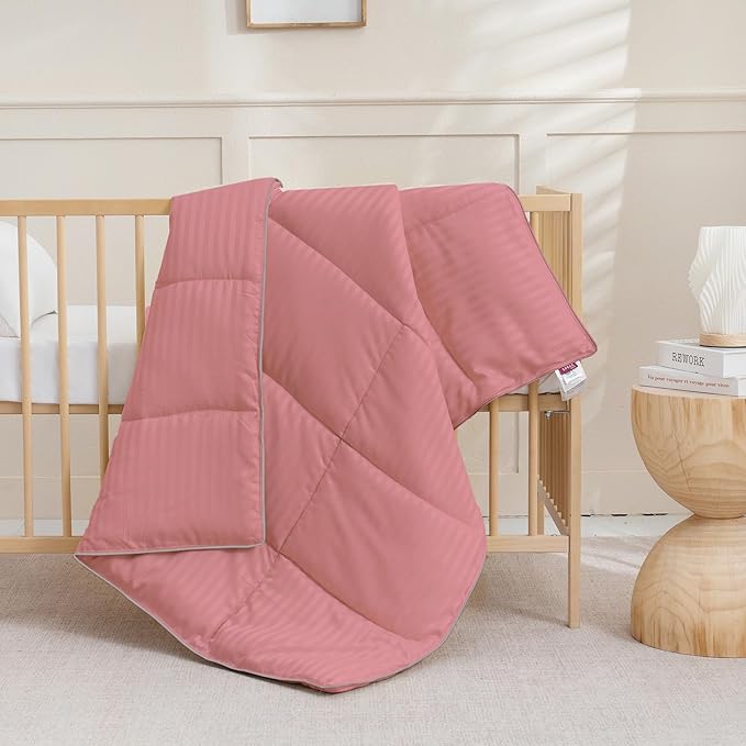 ZPECC Toddler Down Alternative Comforter, 39x47 Hypoallergenic Baby Blanket Quilt, Soft Breathable Lightweight All Season Kids Duvet Insert for Crib Stroller Cot Daycare, Dusty Rose