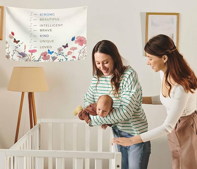 Positive Boho Girls Room Rectangular Banner Flag Wall Sign Decor Gift for Nursery Above Crib Bedroom Playroom Reading Room Essential Wall Decor-Baby Shower Christmas Gift-I Am Strong I Am Beautiful