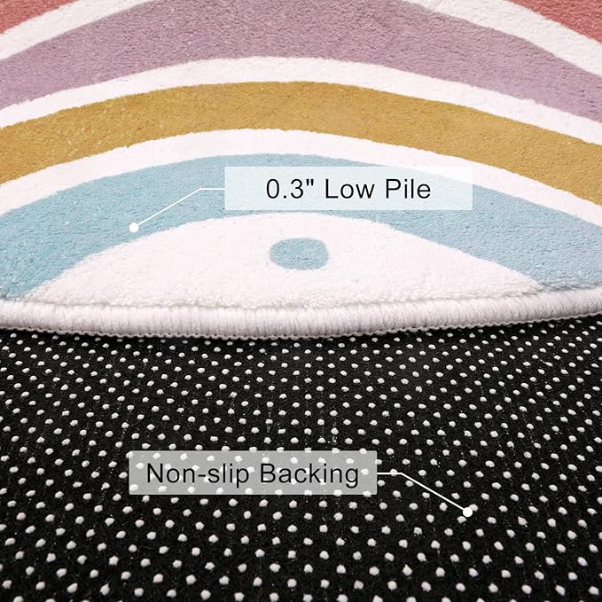 STARUIA Round Rainbow Nursery Rug, 5 Ft Washable Kids Rug for Playroom, Non-Slip Colorful Rugs for Classroom, Large Princess Rugs Soft Girls Bedroom Carpet for Kids Room Reading Nook