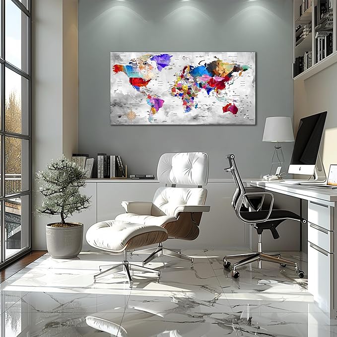 ZHAOSHOP World Maps for Wall Decor - Modern Art Wall Decor - Large Canvas Art Wall Decor for Living Room Size 29" x 59"