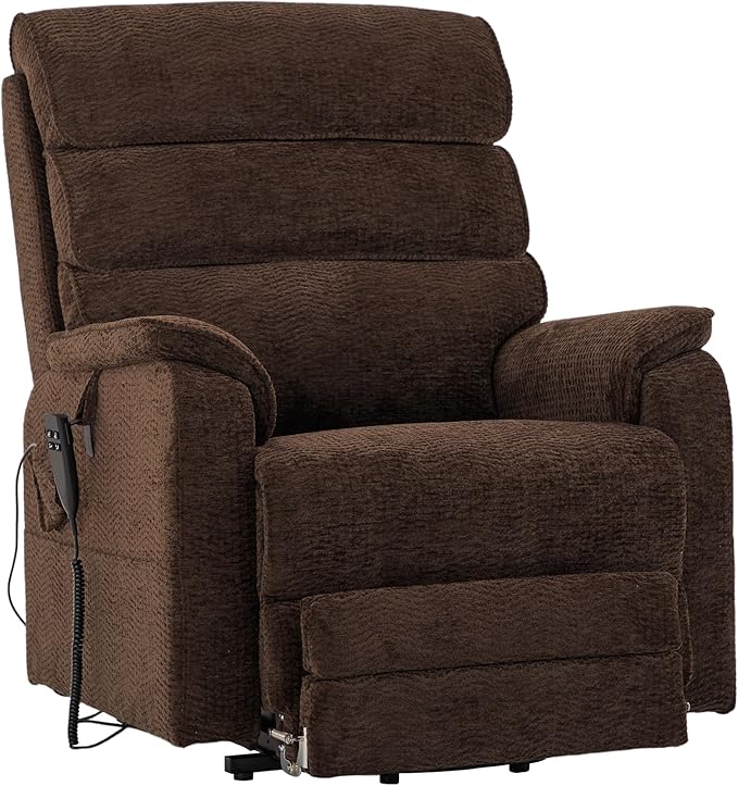 DYNOX 400lbs Big Tall Man Large-Wide Power Dual Motor Lift Recliners Chairs for Elderly, Lay Flat Lift Chair with Infinite Positions, Heat & Massage, Extended Footrest (9298L,Chenille,Brown)