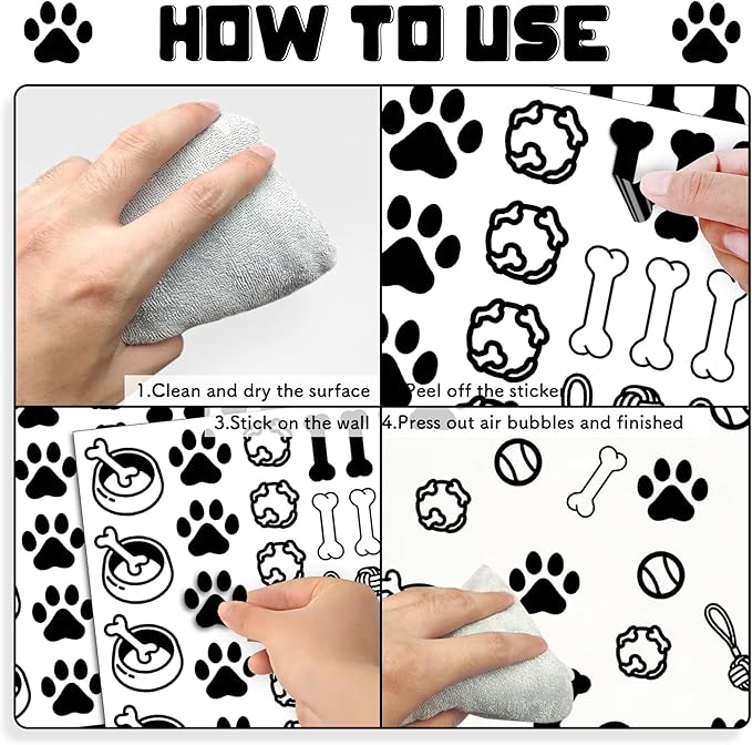 Dog Paw Wall Decal, 6 Sheets Paw Print and Dog Bone Stickers Vinyl Puppy Paws Wall Stickers for Dogs Room Decor Nursery Bedroom Room Decorations