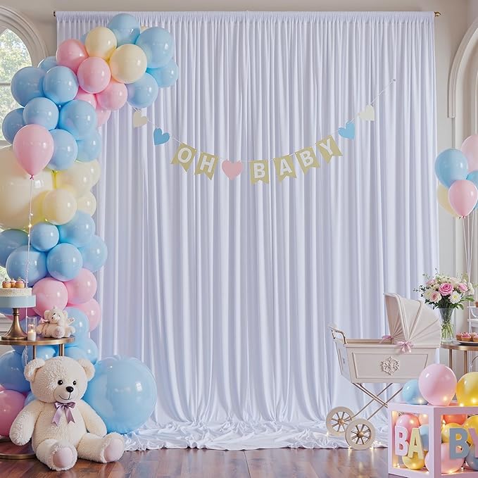 10×12ft White Wrinkle Free Backdrop Curtain, Soft Silky Easy to Drape Wedding Drapes for Backdrop, 2 Panels 12 ft Long Backdrop Curtains for Parties Birthday Baby Shower Photo Photography Background