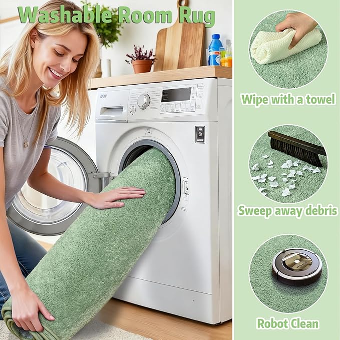Chicrug 2x6 Minimalist Washable Runner Rugs for Bedroom Hallway, Modern Soft Memory Foam Rug for Kids Nursery, Low Plie Indoor Runner Entryway Carpet for Dorm Kitchen Bedside Room Decor, Sage Green