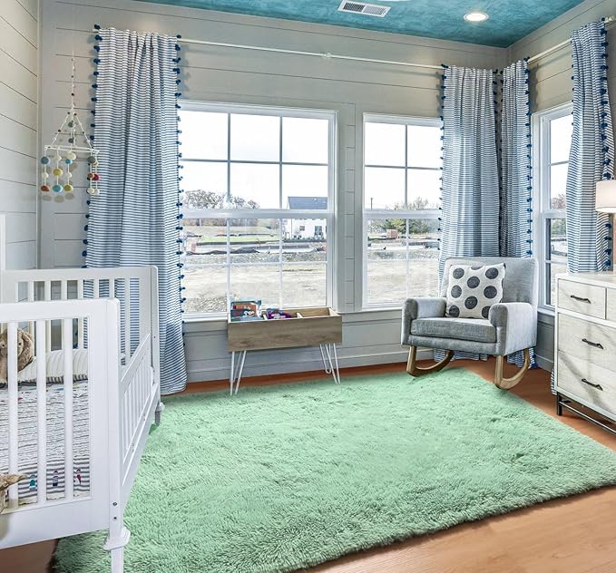 ONASAR Sage Green 3x5 Rugs for Bedroom, Fluffy Bedside Area Rug, Washable Soft Plush Shaggy Small Floor Throw Carpets for Living Room Preppy Dorm Teen Kids Girls Boy Baby Nursery Home Decor Aesthetic
