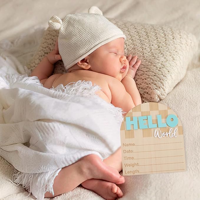 Racing Hello World Bulletin Board - Little Racer Birth Information Record,Fast Race Car Checkered Wooden Board, Newborn Milestone Announcement Sign,Hospital Nursery Racing Card Photo Props.