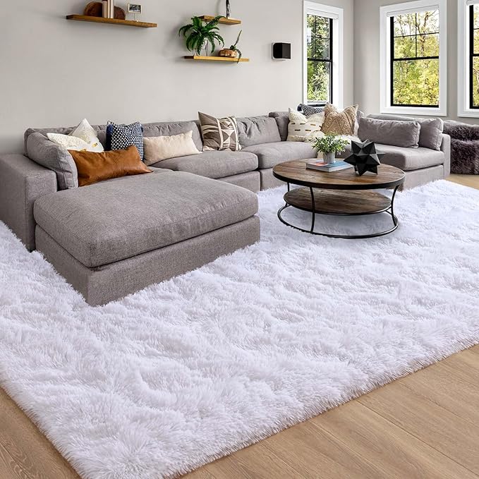Merelax Soft Modern Indoor Large Shaggy Rug for Livingroom Bedroom Dorm Kids Room Home Decor, Non-Slip Plush Fluffy Furry Fur Area Rugs Comfy Nursery Accent Floor Carpet 9x12 Feet, White