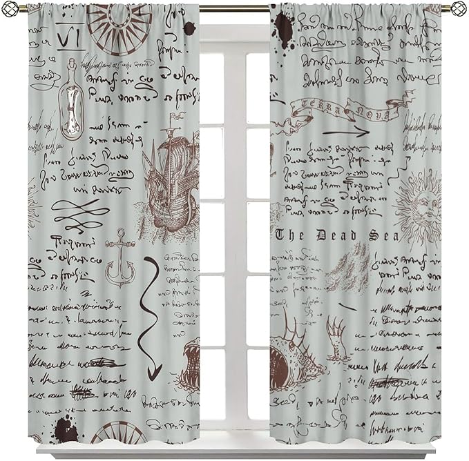 Nautical Theme Window Curtains,Pirate Sailboat Curtains for Bedroom,Starfish Print Draperies for Living Room,Ocean Window Treatment Curtains Set 2 Panels,72x63 Inches